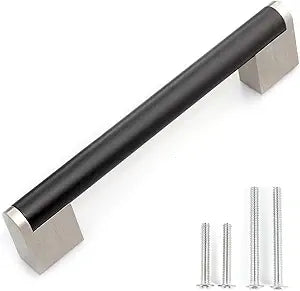 FULGENTE Black and Nickel Cabinet Handle Brushed Square Base Stainless Steel Drawer Pulls for Kitchen Bathroom Cupboard Cabinets Handles(Hole Spacing: 6-1/5" (160mm), Flat Black)