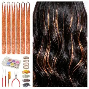 Celinabella Hair Tinsel, Orange Gold, 6 Packs, 48 Inches，Boxed