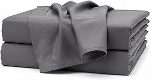 Sleep Haven 300 Thread Count 100% Viscose from Bamboo Sheets  Cooling Sateen Weave Bed Sheet Set, 18 Deep Pocket for Thick Mattresses (Gray, King (U.S. Standard))