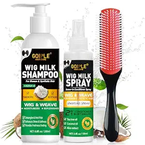 Goiple Wig Shampoo & Wig Milk Spray for Synthetic Hair Human Wigs, Detangle and Anti-Frizz, Hydrates & Moisturizes Synthetic Wig Shampoo, Conditioner＆Detangler 2 in 1 Moisturize Spray Detangler Brush