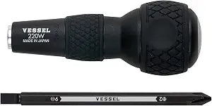 VESSEL BALL GRIP 1/4" Hex. Bit Interchangeable Screwdriver (Bit 1PC. (+2 and -6) SET. 220W62J)