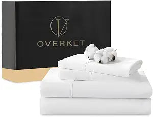 1000 Thread Count Egyptian Cotton Sheets Queen Size Set 4PCS Sateen Weave Soft Breathable 16-Inch Deep PocketQueen,White