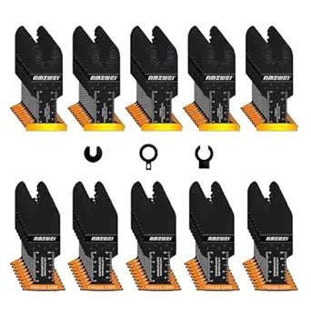AMZWEI 100PCS Oscillating Tool Blades, Titanium & HCS Oscillating Saw Blades for Metal/Wood/Plastic Cutting, Curved Edge Multi Tool Blades Compatible with Dewalt, Milwaukee, Dremel, Ryobi, Rockwell
