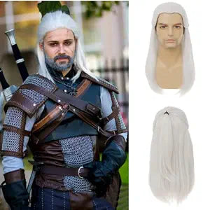 White Straight Wigs for Men Long White Male Hair Halloween Cosplay Anime Wigs