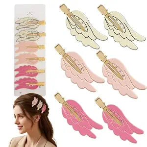 Rauimour Set of 6 Angel Wing Hair Clips with Rhinestone, No Bend Creaseless Acetate Cartoon Clips for Women Girls Styling Bangs Makeup Hair Accessories, Golden Barrettes Hairpin(Mix Color)