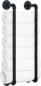 HouseAid Industrial Pipe Towel Rack, Farmhouse Bathroom Towel Storage Holder, Vintage Style Towel Organization, Wall Mounted, Matte Black