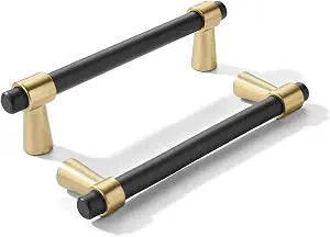 khtumeware 3 inch 5 Pack Matte Black/Champagne Bronze Cabinet pulls Zinc Alloy, Kitchen Cabinet Handles, Wardrobe Drawer Handles - Suitable for Bathroom cabinets, Bedroom Furniture