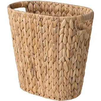 StorageWorks Wicker Waste Basket, Handwoven Water Hyacinth Trash Can with Built-in Handles, Wicker Garbage Can for Bedroom, Bathroom, 1 Pack