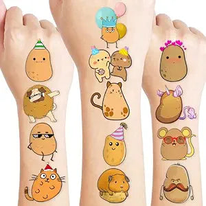 96 PCS Sweet Potato Temporary Tattoos, 8 Sheets Pre-cut Funny