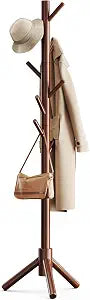 Pipishell Solid Wooden Coat Rack Freestanding with 8 Hooks, Brown