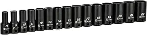 Capri Tools 3/8 in. Drive Semi-Deep Impact Sockets Set, Metric, 8 to 22 mm, 15-Piece