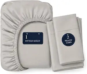 Fitted Sheet King Size, 100% Egyptian Cotton, 3-Piece Set (1 Fitted Sheet + 2 Pillowcases), Sateen Weave, Soft, Breathable, 16" King Fitted Sheet Deep Pocket (No Flat Sheet) - Light Gray