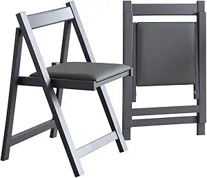 FUNROLUX Folding Dining Chairs with Padded Seats 2 Pack Wooden Folding Chairs for Kitchen Table Event Party Indoor 198LB Weight Capacity (Grey)