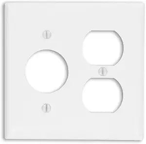 Leviton 2-Gang 1-Duplex 1-Single 1.406-Inch Diameter, Device Combination Wallplate, Painted Metal, Device Mount, 88046, White