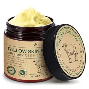 Tallow Balm With Castor Oil and Frankincense Skin Balm, Beef Tallow Moisturizer, Frankincense Oil for Skin, 100% Grass-Fed, Nourish & Repairing Dry Skin, Face & Body Cream