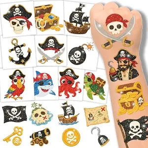 120 Glitter Pirate Temporary Tattoos for Kids, Pirate Ship Nautical Tattoos