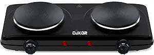 CUKOR Double Cast Iron 2 Burner, 1800W Countertop Burner, Dual Electric Stove Burners, Portable Double Burner for Cooking