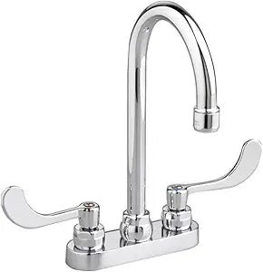 American Standard 7545.170.002 Monterrey Centerset Limited Swing Gooseneck Spout with VR Wrist Blade Handles Less Drain, Polished Chrome