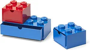 LEGO Desk Drawer Set - Stackable Storage Boxes with Lid for Kids Room, Office, and Toy Storage, LEGO accessories, Home Decor Bright Blue & Bright Red