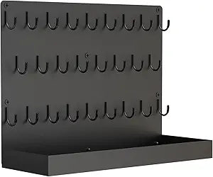 Key Holder for Wall, Metal Key Rack with 26 Hooks, 17" x13" Wall Mounted Key Hooks, Black Key Hanger for Garage, Car Dealer, Office, Hotel, Real Estate