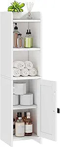 Lomojo Small Bathroom Storage Cabinet Corner, Floor Cabinet with Adjustable Shelves, Freestanding Narrow Bathroom Toilet Paper Organizers for Small Spaces, White