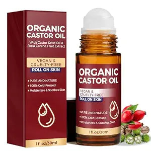 Castor Oil Roll on, Castor Oil Organic, 100% Pure & Cold-Pressed, Hexane Free, Moisturize Skin, Glass Bottle for Hands, joints, Waist Belly Body Skin