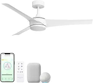 Velocity Indoor or Outdoor 52in 3-Blade Smart Ceiling Fan 2700K-6000K CCT Tunable Range LED Light Kit in Matte White with Remote Control Works With iOS or Android App
