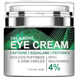 Caffeine Eye Cream, Anti-Wrinkle Eye Cream with Airless Pump, Reduces Fine Lines, Puffiness & Dark Circles with Caffeine, Squalane, Peptides and 4% Niacinamide, 1.7 Fl. Oz, Hydrating for Dry Skin