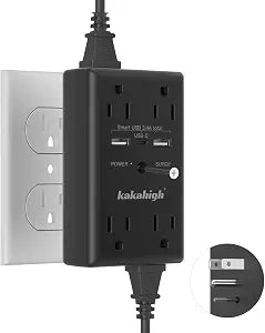 Black Wall Power Strip, 8 Way Outlets with Surge Protected