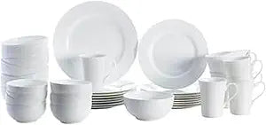Mikasa Delray 40-Piece Bone China Dinnerware Set, White Round Dishes for 8 - Dinner Plates, Salad Plates, Cereal Bowls, Fruit Bowls and Mugs