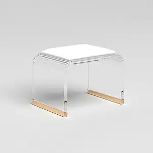 Acrylic Vanity Stool with PU Leather Cushion, Modern Footrest Bench for Bedroom, Entryway, Living Room, Makeup Chair, Shoe Bench, U-Shaped Acrylic Seat (Transparent,12.2"  9.1"  10.2")