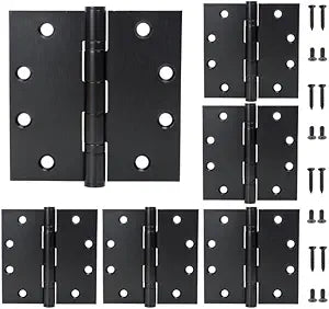 4.5 inch X 4.5 inch Black Heavy Duty Commercial Door Hinge with Silent Steel Plain Ball Bearing, 3 mm Thickness Stainless Steel, Square Corner with 48 Screws (6-Pack)