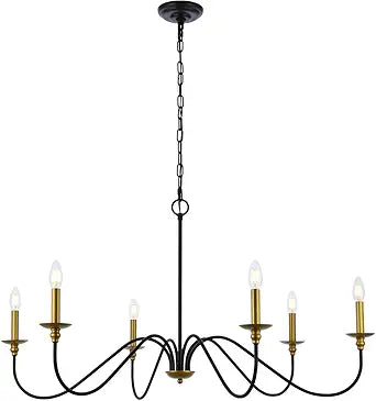 Elegant Lighting Living District Rohan 6-Light Transitional Metal Chandelier - Brass/Black Finish