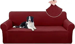 U-NICE HOME Velvet Sofa Covers Stretch Couch Covers for 3 Cushion Couch Furniture Protector Sofa Slipcover (XL Large, Burgundy)