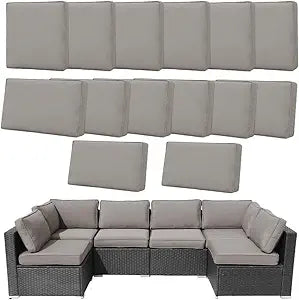 14Pcs Outdoor Cushion Covers Replacement Washable w/Zipper for 6-Seaters Sofa Patio Slipcovers Set Seat and Back Covers Only-25.6x25.6x4inch