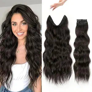 KooKaStyle 3PCS Invisible Wire & Clip-In Hair Extensions,Dark Brown 22"