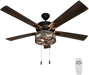 RIVER OF GOODS 52 Inch LED Modern Farmhouse Ceiling Fan with Remote - Rustic Ceiling Fans with Lights - Elegant Industrial Fan with Mesh Metal Caged Shade - Brown