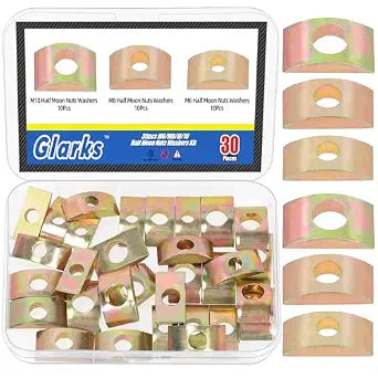 Glarks 30pcs M6/M8/M10 Solid Half Moon Washers Kit, Half Moon Lock Washer, Heavy Duty Half Moon Spacer Connector for Furniture Connecting, Hardware Accessories, Wooden Working