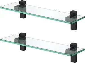 KES Glass Shelves for Bathroom 2 Pack, 16 Inch Tempered Glass Floating Shelves Wall Mount Matte Black, BGS3201S40-BK-P2