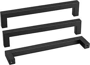 Goldenwarm 10 Pack 8 Inch Black Cabinet Handles Matte Black Drawer Pulls Stainless Steel Cabinets Hardware Square Bar Modern for Kitchen Bathroom Cupboard