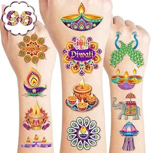 96 PCS Diwali Birthday Party Decorations Temporary Tattoos Stickers