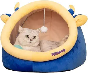 Cat Beds for Indoor Cats Cat Nest SemiEnclosed Warm Pet House Comfortable Breathable Puppy Cave Detachable and Easy to Clean (Blue, 48CM*54CM*8CM)