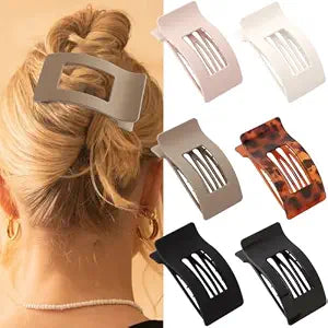 Didder 6 Pack Large Flat Hair Claw Clips for Women Thick Fine Medium Long Hair Neutral Duckbill Hair Claws Clip Neutral Black Brown White Nude Tortoise Amber 3p X Matte & 3p X Smooth