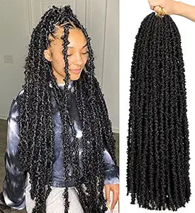 ZRQ 6 Packs Butterfly Locs Crochet Braids Hair Extensions 30 Inch Long Distressed Faux Locs Black Goddess Locs Crochet Hair Pre-looped Synthetic Soft Locs For Women 1B#