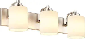 SOLFART Modern Brushed Nickel 3 Light Vanity Sconces for Bathroom, Milky Glass Globe Bathroom Light Fixtures, 3 Lights Over Mirror Wall Mount Lighting (Bulbs Not Included)