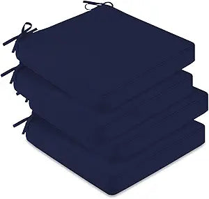 downluxe Outdoor Chair Cushions Set of 4, Waterproof 19" x 19" x 3" Patio Chair Cushion with Non-Slip Ties & Handle, Square Outdoor Cushion for Patio Furniture with Removable Cover, Navy