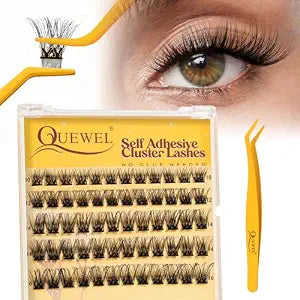 QUEWEL Self Adhesive Lash Clusters Kit, Pre Glued Eyelashes Clusters, 10-16MM Strong Hold Self Adhesive Eyelashes,D Curl Press On Lashes No Glue Needed DIY Lash Extensions Kit at Home(MJ02)
