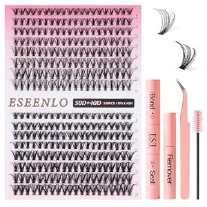 Lash Extension Kit, 320pcs DIY Eyelash Extension Kit 9-16mm Mix, 30D 40D Curl Individual Lash Clusters with Bond, Seal, Remover and Tweezers