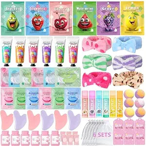 72 PCS Spa Party Supplies for Girls,Spa Party Favors Include Face Masks Skincare, Lip Balm, Under Eye Patches, Foot Bath Bomb,Spa Headband, Sleepover Party Supplies Spa Birthday Kit for Women