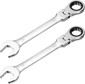 HARFINGTON 2 Pcs Flex-Head Ratcheting Combination Wrench 32mm 72-Teeth Metric Standard Ratchet Box and Open End CR-V Steel Double Ended Wrench for Fasteners Nuts Bolts